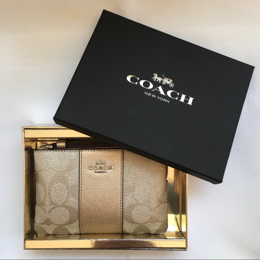 Coach Champagne SV/Platinum Corner Zip Wristlet